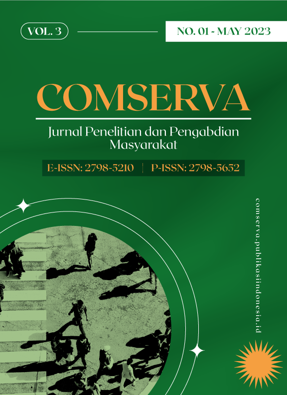 								View Vol. 3 No. 1 (2023): COMSERVA : Jurnal Penelitian dan Pengabdian Masyarakat
							